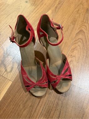 SO Red Suede Open-Toe Ankle Strap Heels
